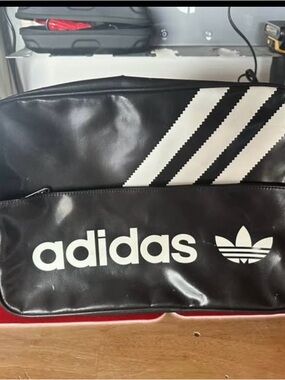 adidas Black and White Three-Stripe Duffel Bag